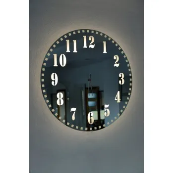 Zrcadlo Zrcadlové nástěnné hodiny s osvětlením LED