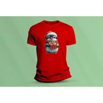 Dětské bavlněné tričko Vánoční tučňák. Červená velikost 116 (5-6 let)