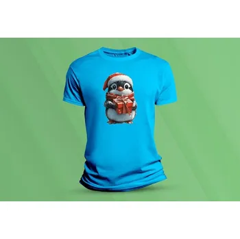 Chlapecké tričko Dětské bavlněné tričko Vánoční tučňák. velikost 152 Azurová