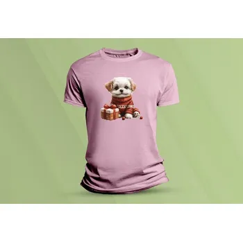 Chlapecké oblečení Dětské bavlněné tričko Vánoční pejsek. Růžová velikost 116