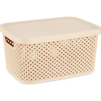 Úložný box Kipit Plastový úložný koš s víkem, 3,5 l, béžový
