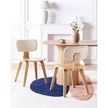 Jídelní židle Sada 2 jídelních židlí světlé dřevo a béžová buklé látka nohy z ohýbaného dřeva retro tradiční styl Beliani