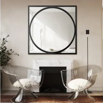 Zrcadlo Zrcadlo v černém MDF rámu kruhového tvaru ve čtverci - COSMO