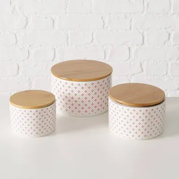 Keramický dřez Boltze Home Keramické dózy s bambusovým víkem LILLY, 3 ks