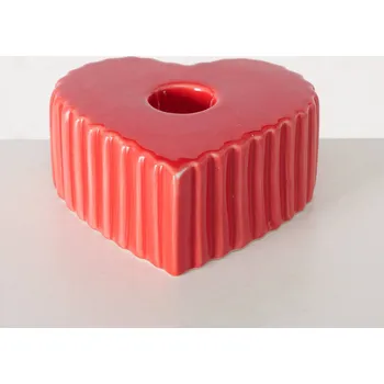 Svícen Boltze Home Keramický svícen na dlouhou svíčku ve tvaru srdce ANIMA, 4 x 9 cm, červený