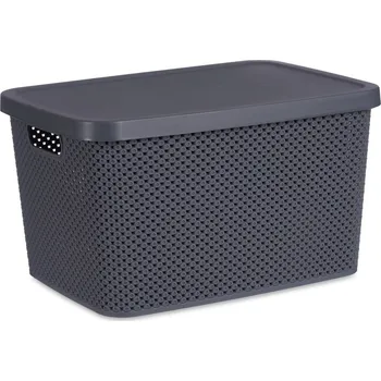 Úložný box Kipit Plastový úložný koš s víkem, 19 l, antracitový