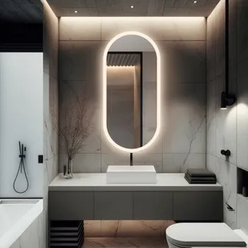 Zrcadlo Pískované oválné zrcadlo s osvětlením - ROMI LED