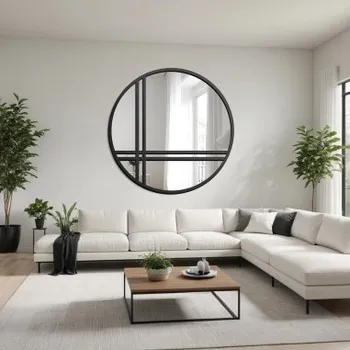 Zrcadlo Kulaté zrcadlo s muntinovými lištami v černém matném mdf rámu - OKTAN II - barva rámu dle vašeho výběru