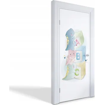 Fototapeta Dekorativní samolepka na dveře oživí vzhled – Dinosauři a kostky 85x205 cm