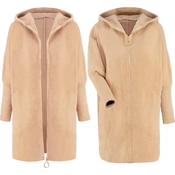 Dámský kabát Soprato dámský kabát béžový oversize s kapucí 05 kabát alpaka zip podzim zima s kapucí univerzální velikost