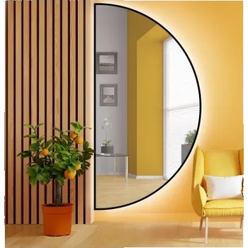 Zrcadlo Zrcadlo půlkruhové v černém rámu s osvětlením MDF SLIM - HILDA LED