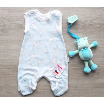 AMÁLKA Bavlněné světle tyrkysové dupačky pro miminko, sloníci Velikost: 80