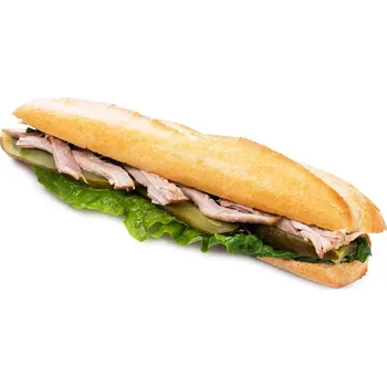 Hotové jídlo Pappudia Maxi Bageta s trhaným vepřovým masem, hořčičnou majonézou a okurkou