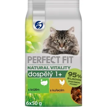 Krmivo pro kočku Perfect Fit Natural Vitality Kapsičky s krůtím a kuřecím pro dospělé kočky (6×50 g)