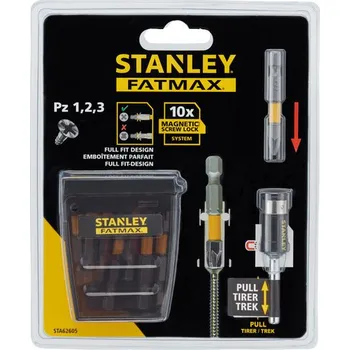Bit STANLEY Sada šroubovacích bitů 50 mm PZ1/2/3 s přídržným kroužkem, 10ks