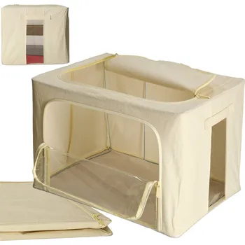 Úložný box Krémový vyztužený úložný box 66L s průhledným okénkem pro lůžkoviny