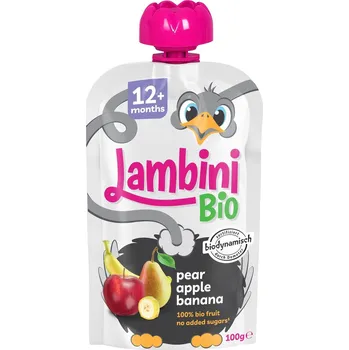 Lambini BIO Demeter kapsička hruška, jablko a banán