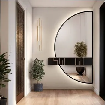 Zrcadlo Půlkruhové zrcadlo ve dvou částech v rámu s podsvícením - DOPPIO V RÁMU LED