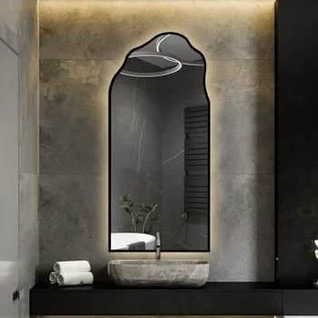 Zrcadlo Poloviční oválné zrcadlo organického tvaru v rámu s osvětlením - AURO V LED RÁMU 1