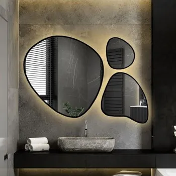 Zrcadlo Sada tří organických zrcadel v rámu s osvětlením - FLORA V LED RÁMU