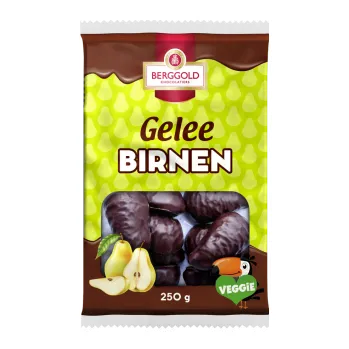 Čokoláda Heinerle-Berggold Schokoladen GmbH, Raniser Str. 11, D-07381, Pössneck - Vyrobeno v Německu Želé hruška v hořké čokoládě 250g