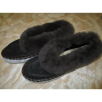 Pánské pantofle Bačkory vyšívané pro dospělé Barva: Černá kůže + Tm. hnědá kožešina, Velikost: 42, Typ: Pánské