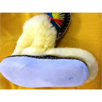 Dámská obuv Bačkory vyšívané pro dospělé Barva: Tmavě hnědá kůže + Světlý beránek, Velikost: 36, Typ: Dámské