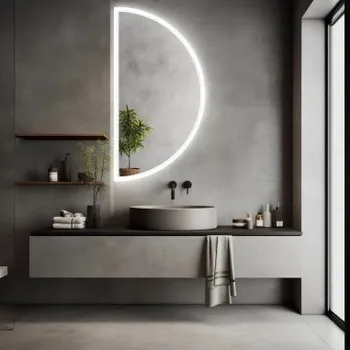 Zrcadlo Půlkruhové pískované koupelnové zrcadlo s osvětlením - HELENA LED II