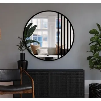 Zrcadlo Kulaté zrcadlo s šambránami v černém matném loftovém rámu z MDF - LOTIS - barva rámu dle výběru