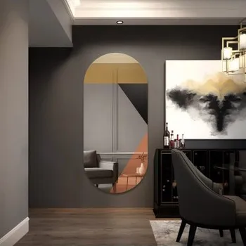 Zrcadlo Oválné zrcadlo s ozdobnou deskou v barvě zlaté mědi a černým lakobelem - RIO