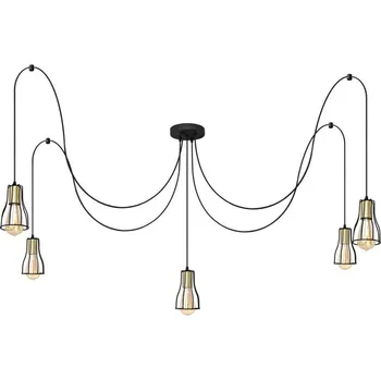 Lustr na lanku TUBE 5xE27/15W/230V pavouk černá/zlatá