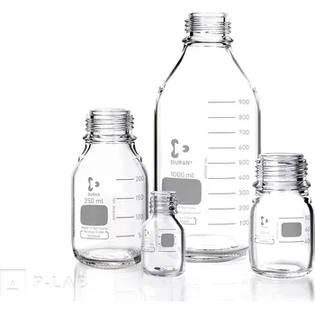Laboratorní baňka Láhev laboratorní čirá bez šroubovacího uzávěru | DURAN® (Objem (ml): 750, Průměr (mm): 95, Výška (mm): 203, GL: 45, Typ balení: Po 10 ks)