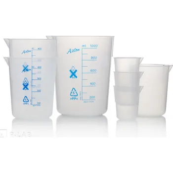 Kádinka nízká kónická PP | AZLON (Objem (ml): 1 000, Dělení (ml): 100, Vnější průměr (mm): 120,0, Výška (mm): 148, Balení (ks): 1, Stupnice: Reliéfní stupnice)