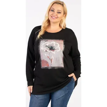 Dámský svetr Svetrová halenka s květinou Barva: Černá, Velikost: 4XL