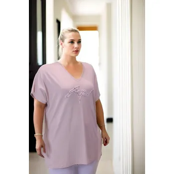 Dámská halenka Bavlněná halenka s krátkým rukávem a 3D nápisem. Barva: Béžová, Velikost: Jedna Velikost