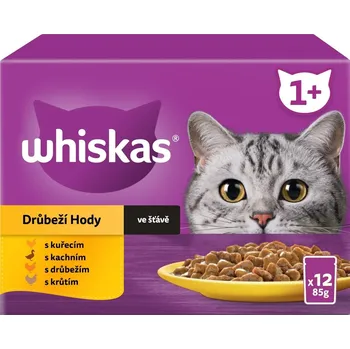 Krmivo pro kočku Whiskas Kapsičky pro dospělé kočky drůbeží výběr ve šťávě 12×85 g