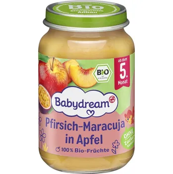 Dětská výživa Babydream BIO Ovocné pyré jablko, broskev a marakuja