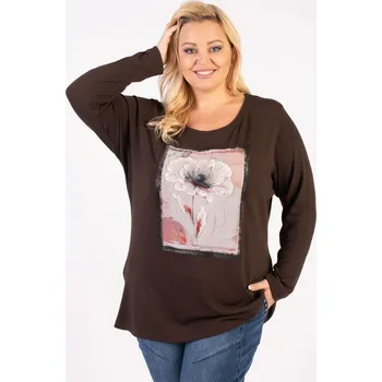 Dámský svetr Svetrová halenka s květinou Barva: Hnědá, Velikost: 4XL