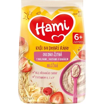Dětská kaše Hami Mléčná kaše mléčná kaše ovesno-žitná s malinami, jahodami a banánem