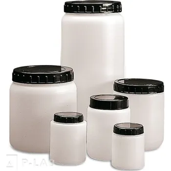 Dóza široká bílá HDPE (Objem (ml): 250, Průměr dna (mm): 69, Vnitřní průměr hrdla (mm): 50, Výška (mm): 94, Balení (ks): 1)