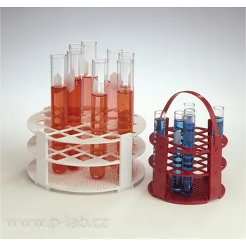 Stojánek na zkumavky kulatý | BEL-ART (Rozměry prům. x výška (mm): 95 x 82, Průměr zkumavky (mm): 16, Počet otvorů : 14, Barva: červená, Balení (ks): 1)