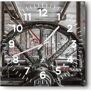 Hodiny Nástěnné hodiny do obýváku 40x40 Industriální Bezhluké Hodiny na skle Tiché