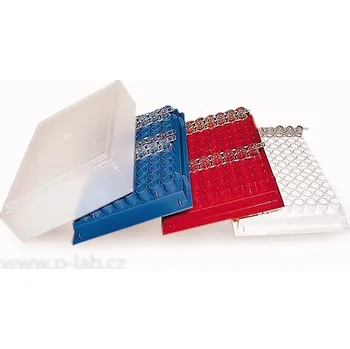 Stojánek s víčkem pro 0,2ml PCR mikrozkumavky (8 × 12) (Popis: Stojánek pro PCR mikrozkumavky 0,2 ml, Barva: modrá, Balení (ks): 1)