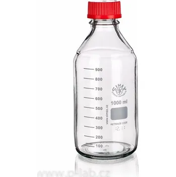 Laboratorní baňka Láhev s červeným šroubovacím uzávěrem, čirá | SIMAX® (Objem (ml): 2 000, Průměr (mm): 136, Výška (mm): 265, Balení (ks): 1)