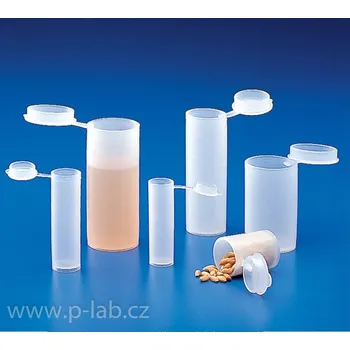 Laboratorní baňka Nádobka válcová PE se zamačkávacím víčkem | KARTELL (Objem (ml): 1, Rozměry (mm): 8 × 30, Balení (ks): 500)