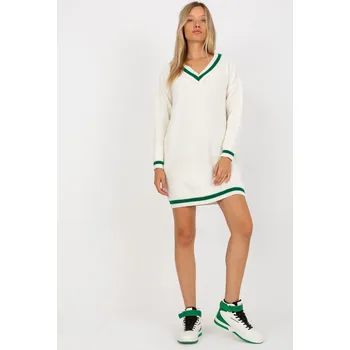 Dámské šaty RUE PARIS Pletené šaty s výstřihem do V bílé Velikost: UNI