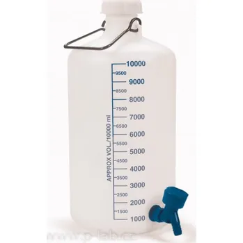 Láhev úzkohrdlá HDPE s výpustným kohoutem | KAUTEX (Objem (ml): 5 000, Dělení (ml): 500, Průměr láhve (mm): 167, Výška (mm): 330, Balení (ks): 1)