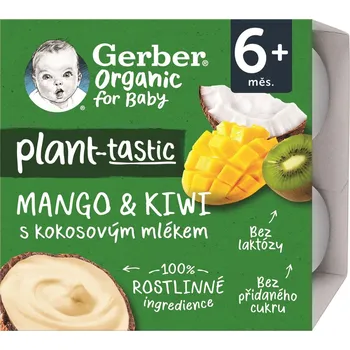 Gerber organic BIO Rostlinný dezert mango a kiwi s kokosovým mlékem 4×90 g