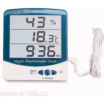 Teploměr/vlhkoměr digitální se dvěma teplotními čidly (Popis: Digitální teploměr/vlhkoměr s velkým displejem )