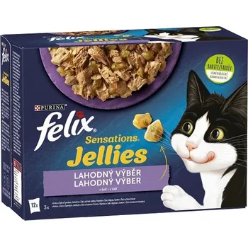 Pro kočku Felix Sensations Jellies kapsičky pro kočky jehněčí, makrela, treska, krůta v želé 12×85 g